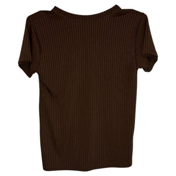 ribbed short sleeve top and wide leg pants lounge set brown women's - Picture 3 of 5